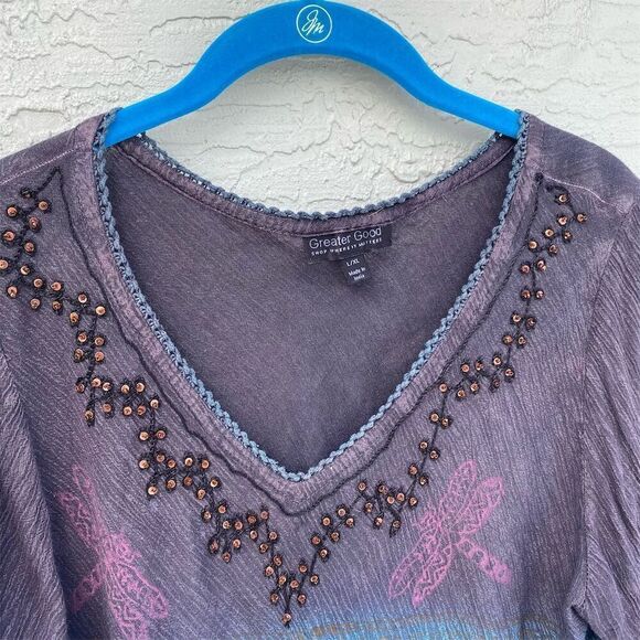 Greater Good Women's Boho Hippie Crinkle Sequin Tunic Top Multicolor Size L/XL - Picture 3 of 8
